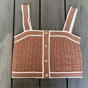 **SIZE L** Contrast Trim Button Detail Crop Knit Top (Chanel lookalike) rare